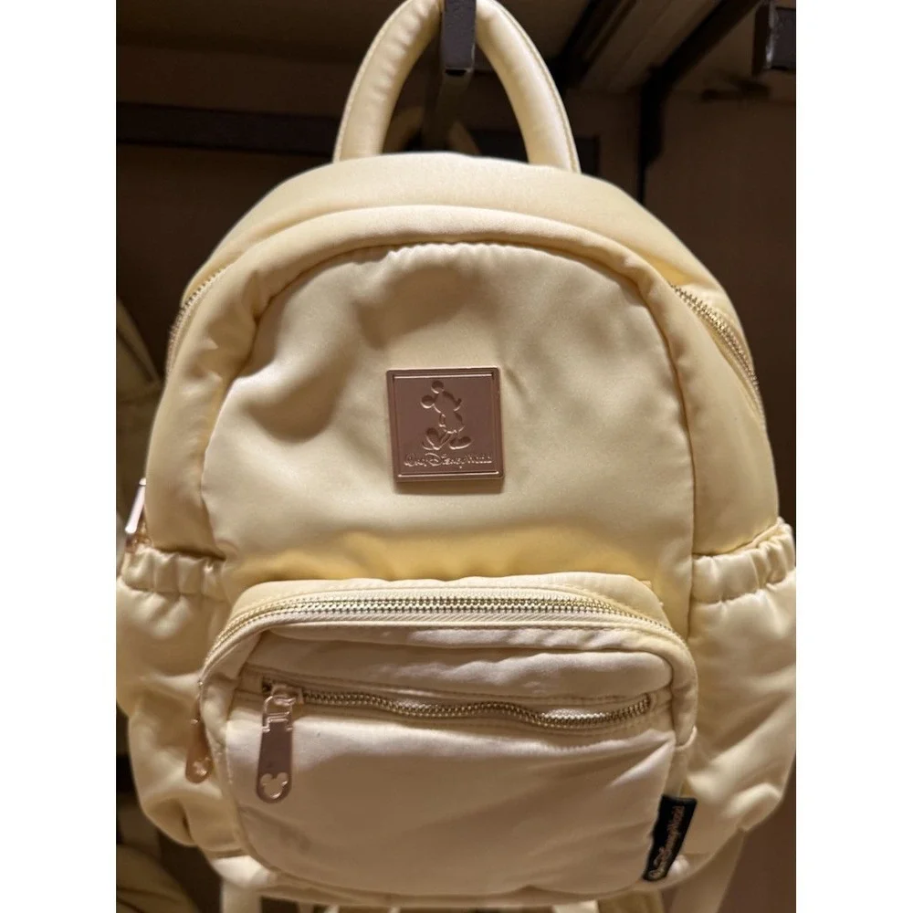 2026 Disney Parks Yellow Backpack Bag Purse WDW Satin Material Holds Mickey Ears 110234s (1).jpg main image 3